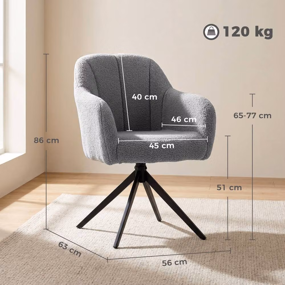 STILVORA Grey Fabric Tub Armchair with 360 Degree Swivel Seat and Metal Frame – 3