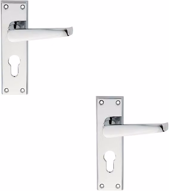 Loops 2x Pair Straight Victorian Lever on Euro Lock Backplate, Chrome, W: 150 mm x H: 43 mm