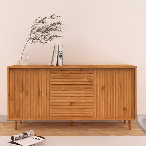 Dorel Home Furnishings Jerzy Sideboard in Brown Waxed Pine with 2 Doors and 3 Drawers, W/D/H: 160 x 38 x 80 cm – 2