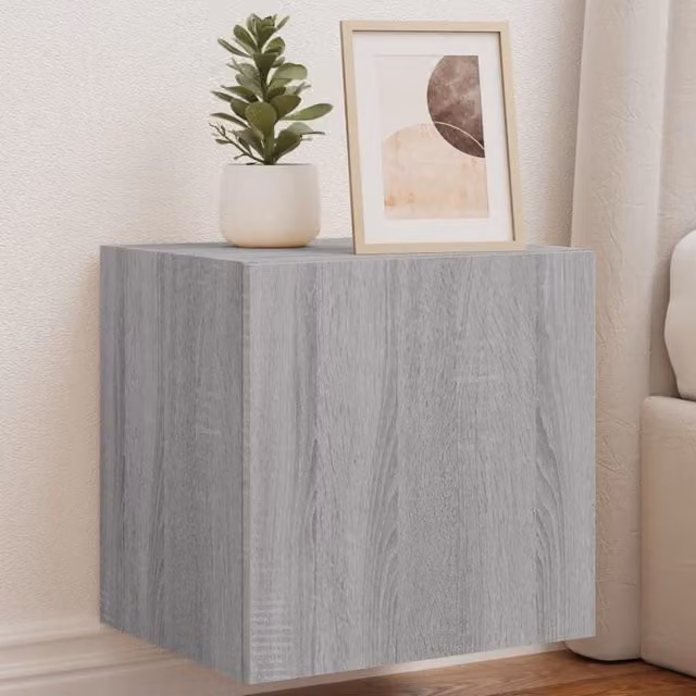 Berkfield Home Modern Wall-Mounted TV Cabinet with Integrated LED Lights in Grey Sonoma, W: 40.5 cm, D: 35 cm, H: 40.5 cm – 1