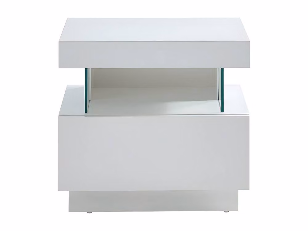 Vente-unique White Lacquered MDF Bedside Table with Integrated LED Lighting, 1 Drawer and 1 Recess, W: 39 cm, D: 39 cm, H: 57 cm – 2