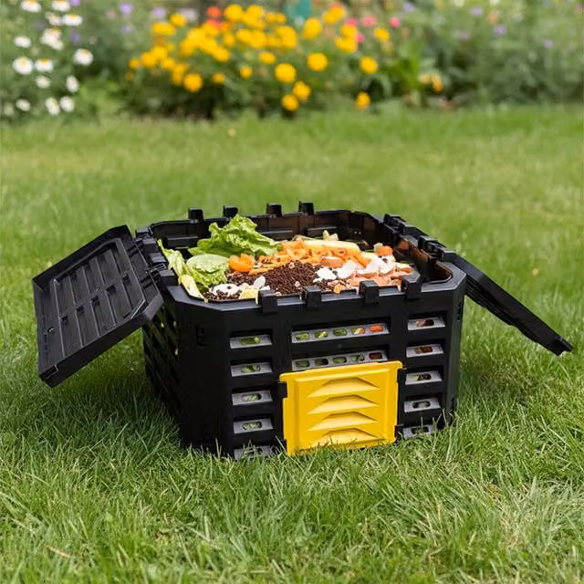 Livingandhome Large Garden Compost Bin with Flip Lid, Black and Yellow, 180l