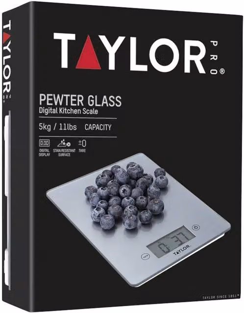 Taylor Digital Glass Kitchen Scales with Tare Function and Unit Conversion, Grey/Silver, 5 kg Capacity – 3