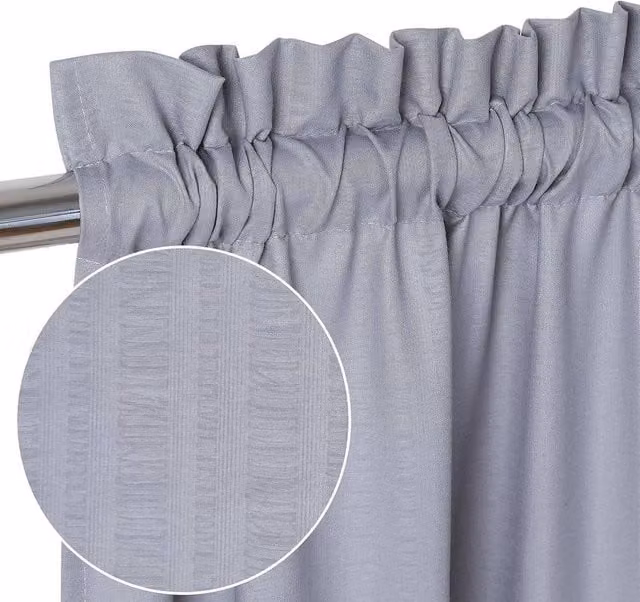 London Boutique 2-Piece Waterproof Embossed Seersucker Texture Curtains in Grey, W: 76.2 cm, H: 61 cm