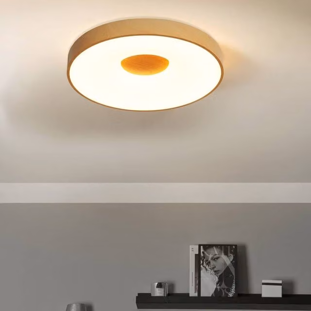 Wyld and Coco Dimmable LED Ceiling Light with Remote Control, Brown Wood Finish, Diameter: 60 cm