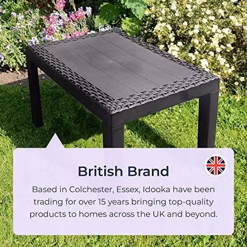 idooka Faux Rattan Small Side Table and Outdoor Coffee Table in Grey Plastic with Wicker Effect, W/D/H: 40.0 x 46.0 x 59.0 cm – 4