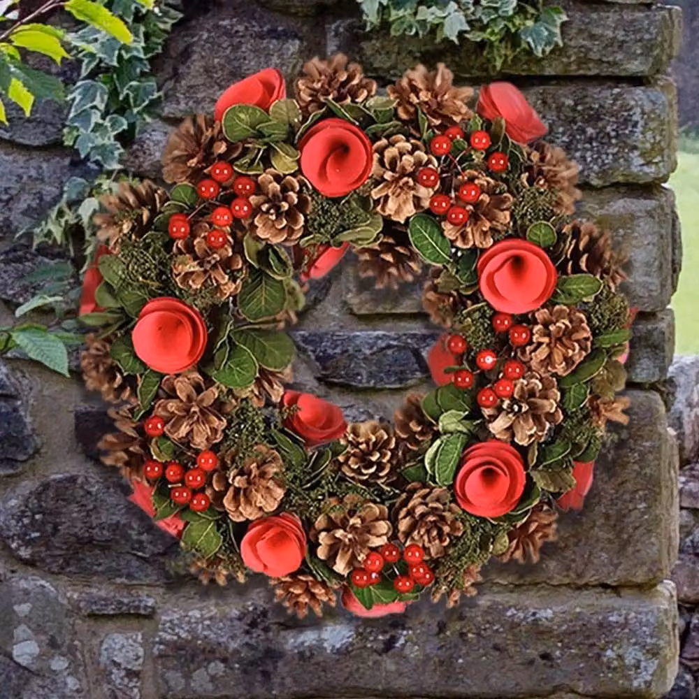 FLAVORA Christmas Hanging Wreath in Scarlet Red and Multicolour, W/D/H: 100 x 15 x 15 cm – 2