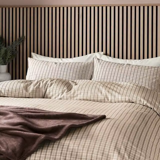 Helena Springfield Tranquil Check Double Duvet Cover and Pillowcase Set, Brown, W: 140 cm, H: 200 cm