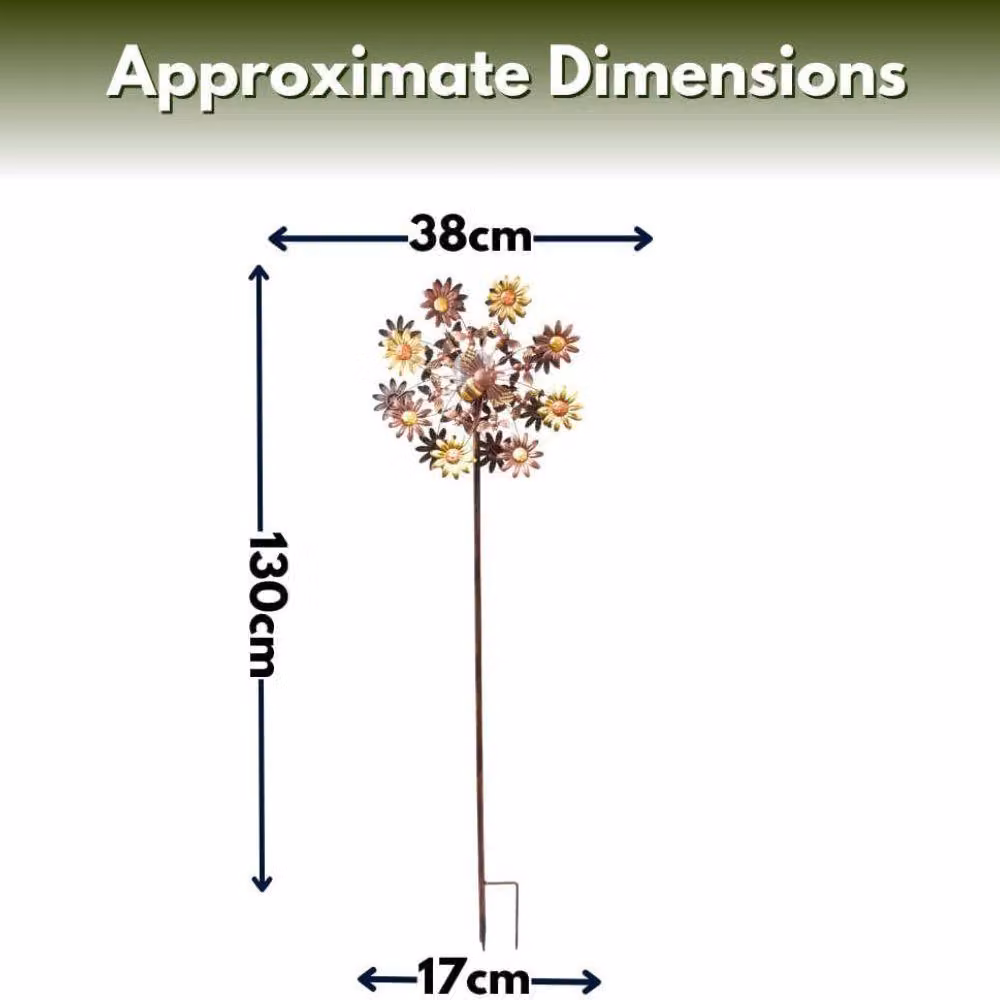 Marco Paul Flowerbee Solar Wind Spinner, Multicolour Metal Floral Design, Height: 130 cm – 2