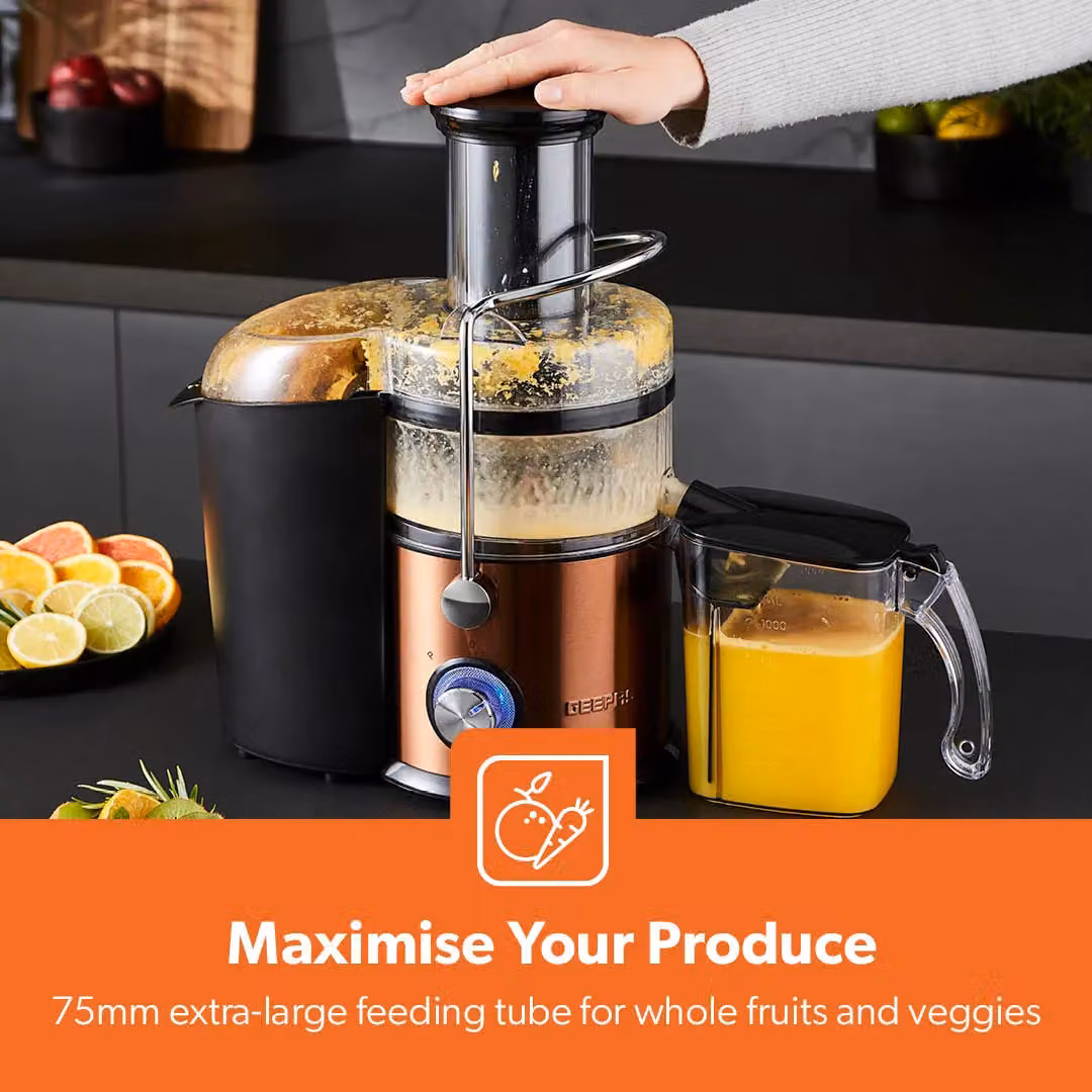 Geepas 800W Centrifugal Juice Extractor in Brown and Silver with Stainless Steel Components, 1L Juice Container and Pulse Function – 3
