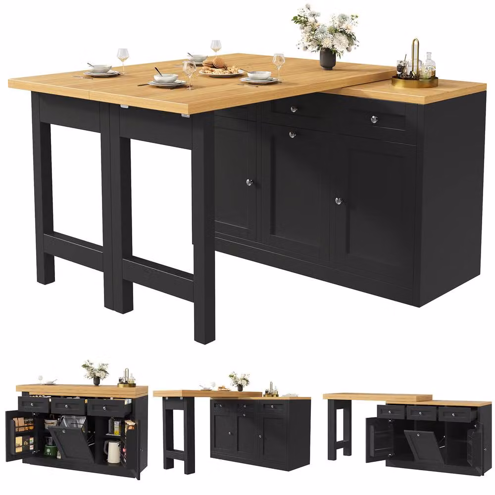 BTM Extendable Black Dining Table with Storage Drawer and Tray, W/D/H: 120 x 40 x 76 cm – 7