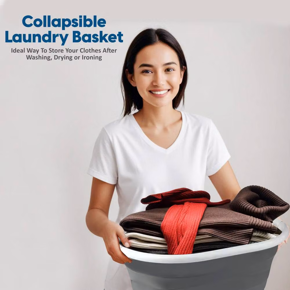 Crystals Large Collapsible Laundry Basket in Grey with Handles – 4
