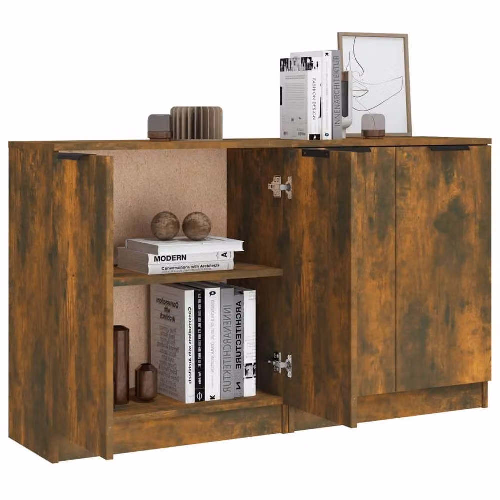 Berkfield Home Set of 2 Smoked Oak Sideboards in Brown, W/D/H: 60 x 30 x 70 cm – 2