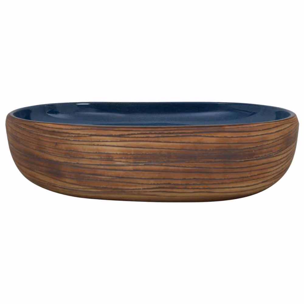 Berkfield Home Oval Ceramic Countertop Basin in Brown and Blue, W: 59 cm, D: 40 cm, H: 14 cm – 3