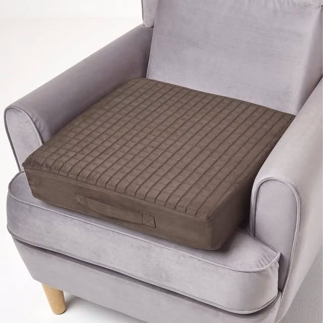 Homescapes Faux Suede Armchair Booster Cushion with Removable Cover, Brown