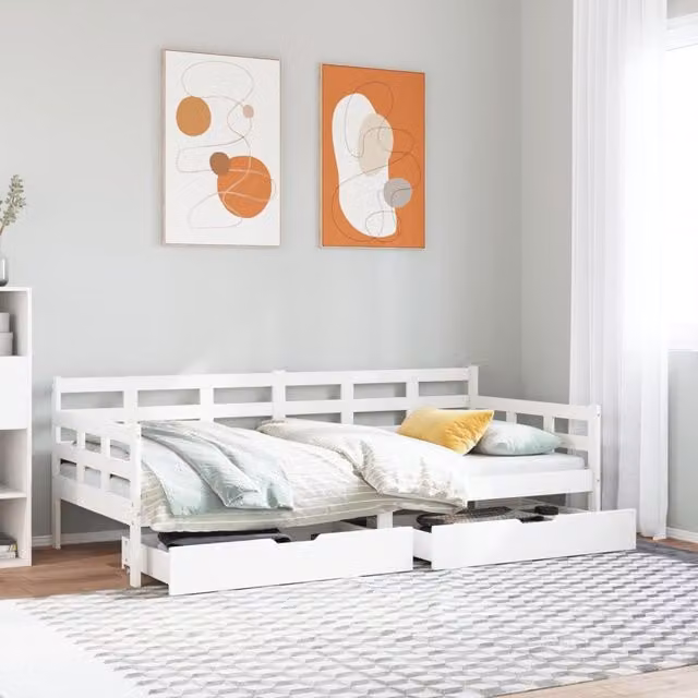 Berkfield Home Solid Wood Daybed with Drawers in White, W/D/H: 80 x 200 cm