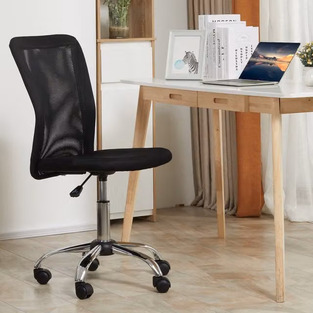 Vinsetto Black Fabric Armless Swivel Task Chair with Castors for Home Office