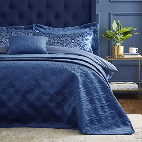 Catherine Lansfield Art Deco Pearl Quilted Reversible Bedspread, Blue, W: 220 cm, D: 230 cm