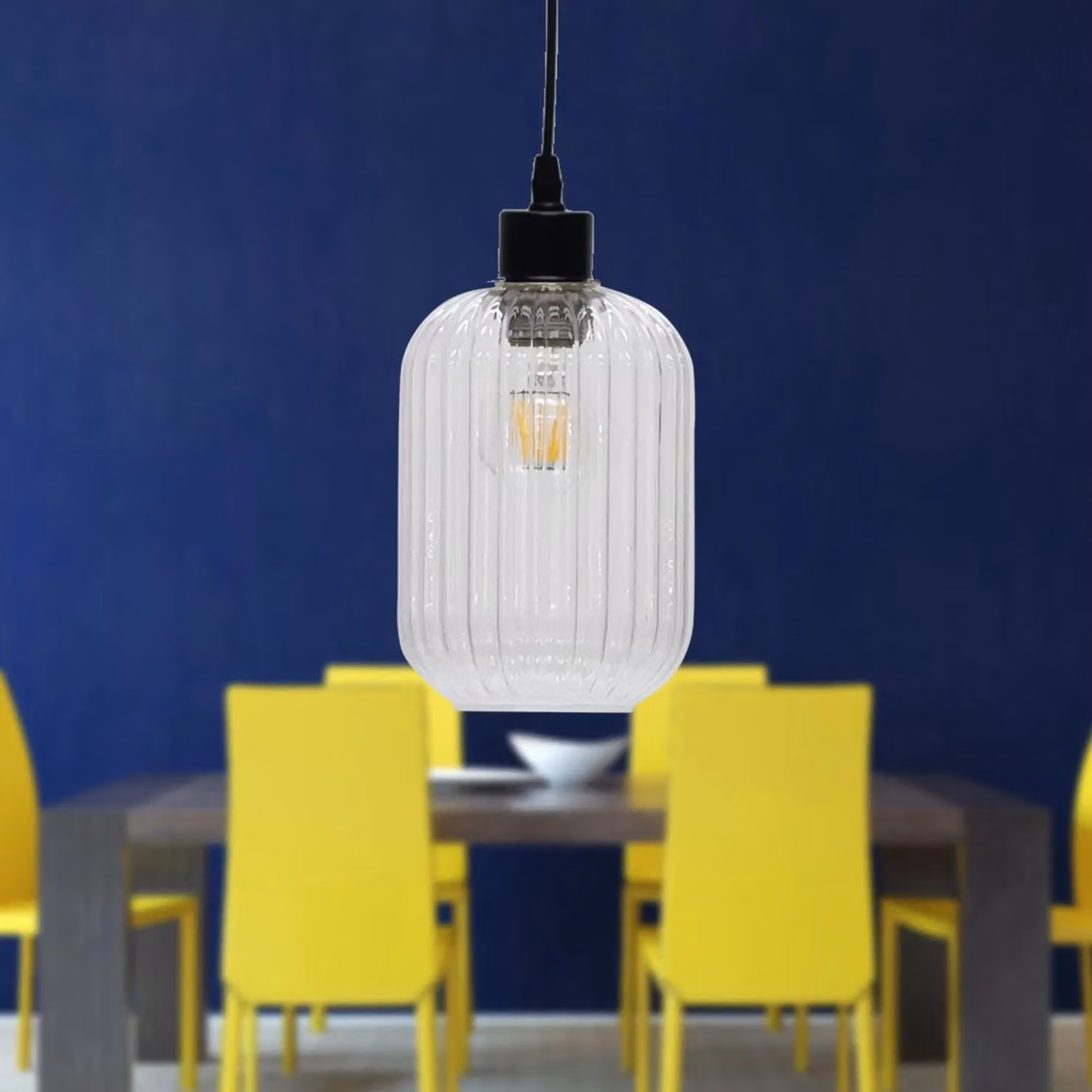 First Choice Lighting Batley Set of 2 Transparent Ribbed Glass Cylinder Easy Fit Pendant Shades – 3