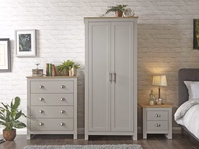 GFW Lancaster 3 Piece Grey and Oak Bedroom Furniture Set