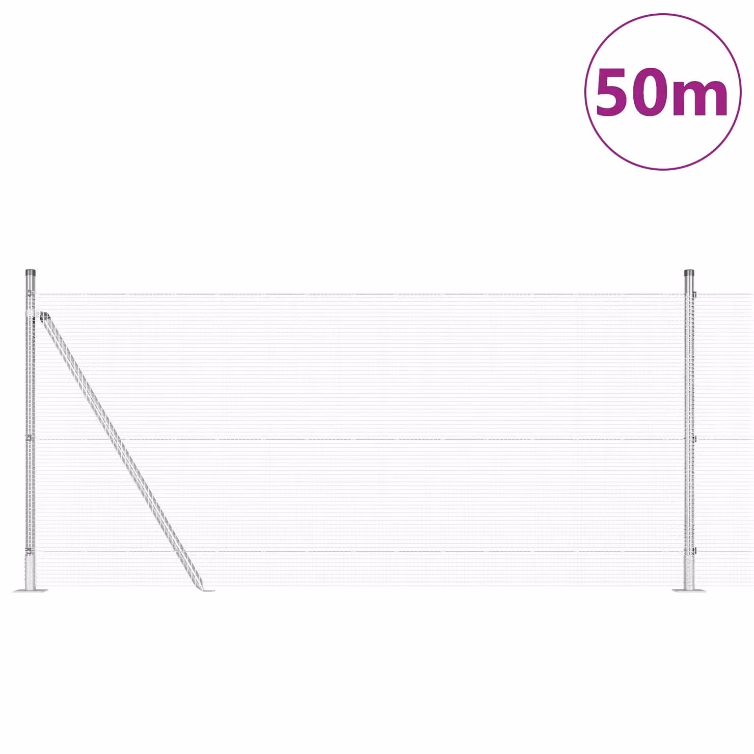 Berkfield Home Galvanised Steel Welded Wire Fence with 13 Flanged Posts, Silver, 1 x 50 m – 2