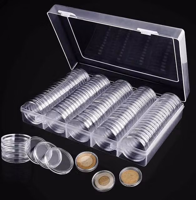 FLAVORA 100-Piece Round Coin Capsule Storage Holder Box in Transparent Acrylic