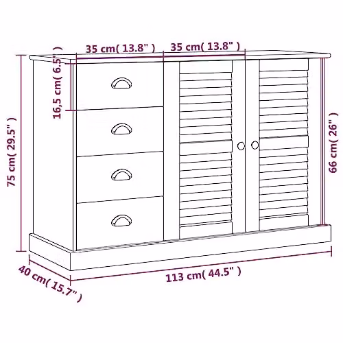 vidaXL VIGO Sideboard with Drawers in Brown Solid Wood Pine, W/D/H: 113 x 40 x 75 cm – 3