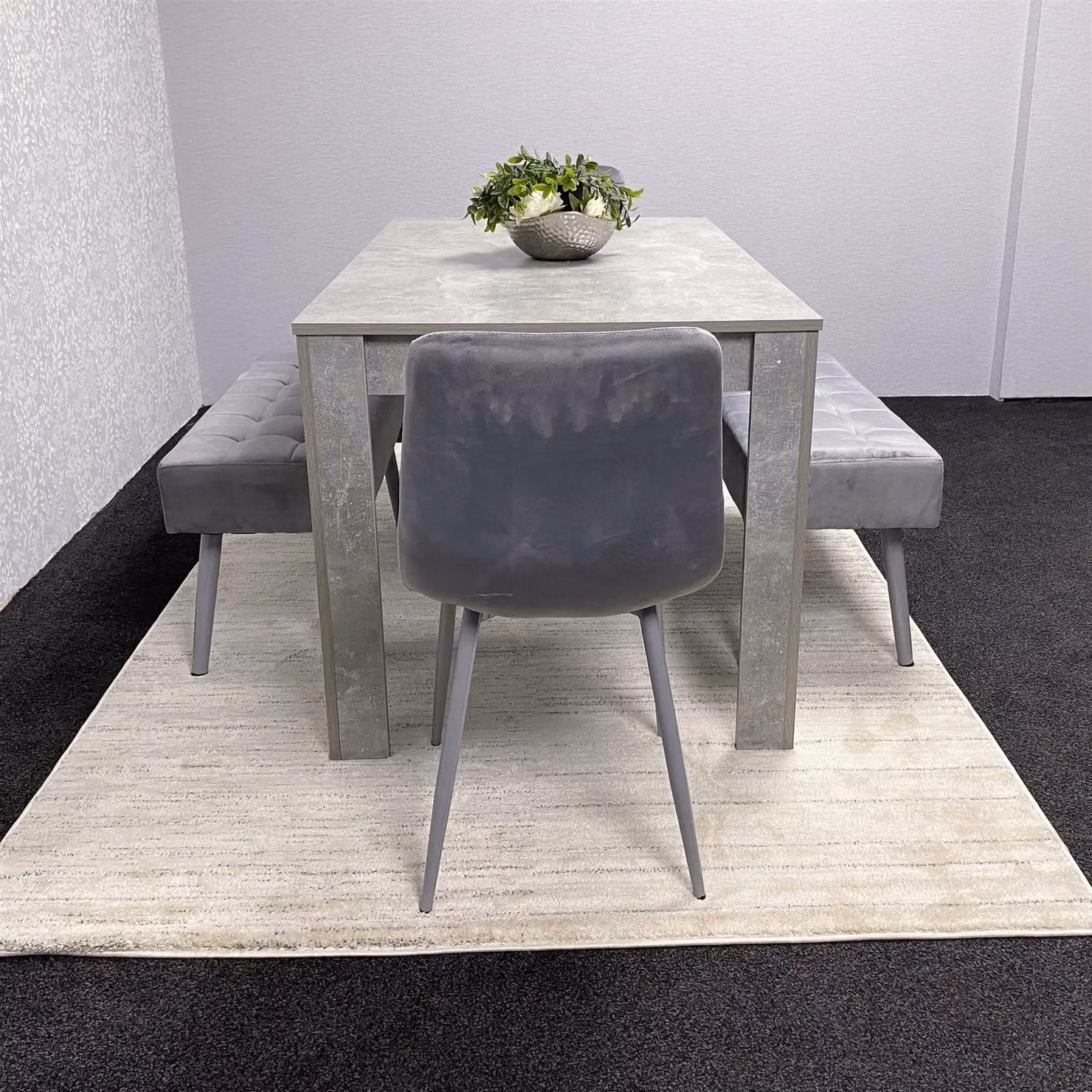 KOSY KOALA Grey Modern Dining Set with Rectangular Table, 2 Chairs and 2 Benches – 2