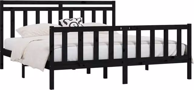 Berkfield Home Beautiful Bed Frame in Black Solid Pine, W/D/H: 200 x 200 x 206 cm