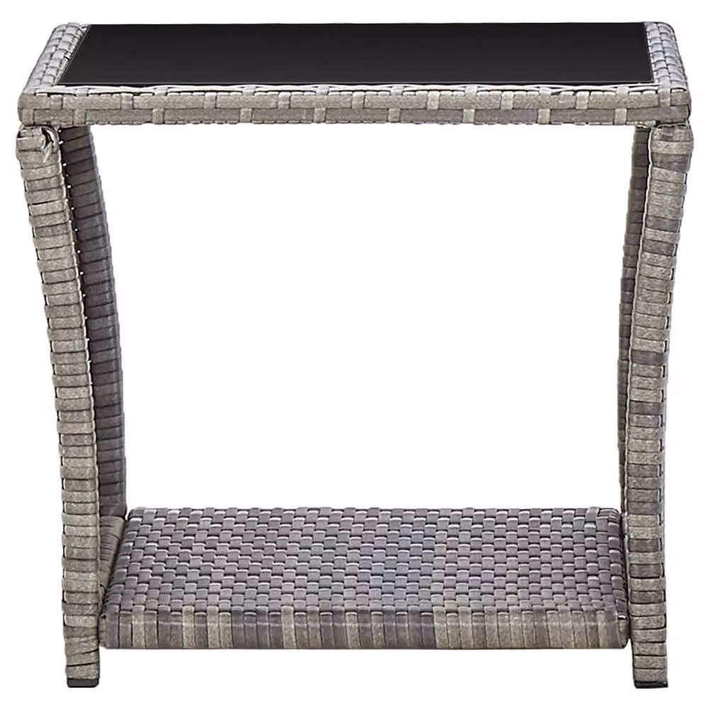 Berkfield Home Modern Coffee Table in Grey Poly Rattan and Glass, W/D/H: 45 x 45 x 40 cm – 3