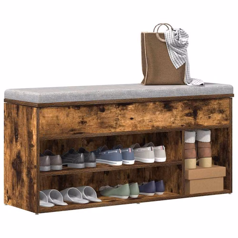 Berkfield Home Smoked Oak Shoe Bench in Brown, W/D/H: 102 x 30.5 x 45 cm – 2