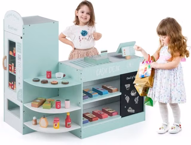 Costway Kids Wooden Grocery Store Playset in Green