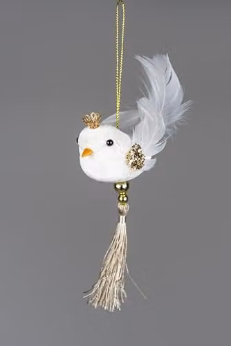 Shatchi White Robin Bird Christmas Hanging Decoration, H 13 cm x W 7 cm
