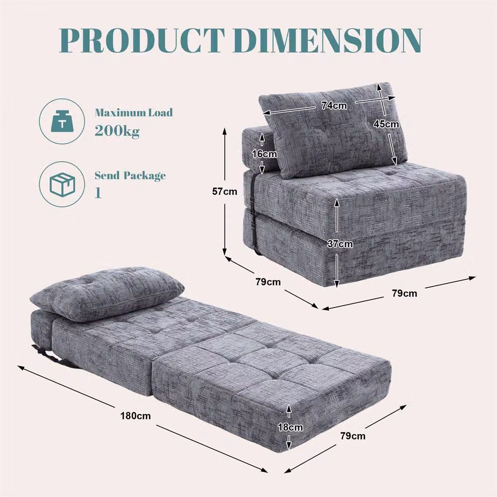 Direct Wicker Grey Chenille Tufted Folding Sofa Bed with Pillow and Back Support – 2