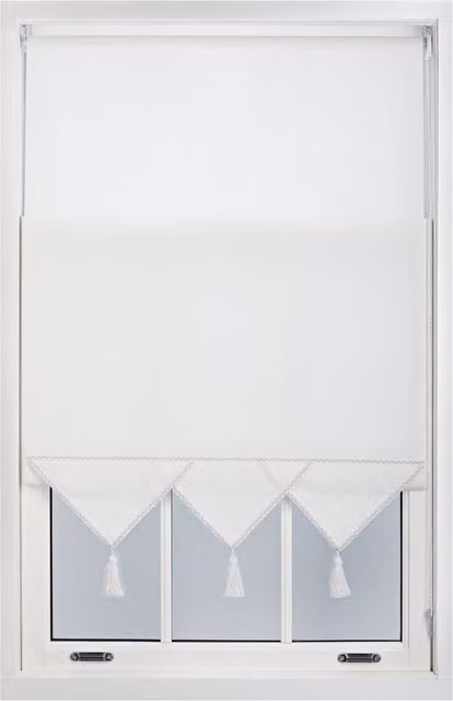 Furnished Triangle Peak Window Roller Blind in White, W: 65 cm, H: 165 cm