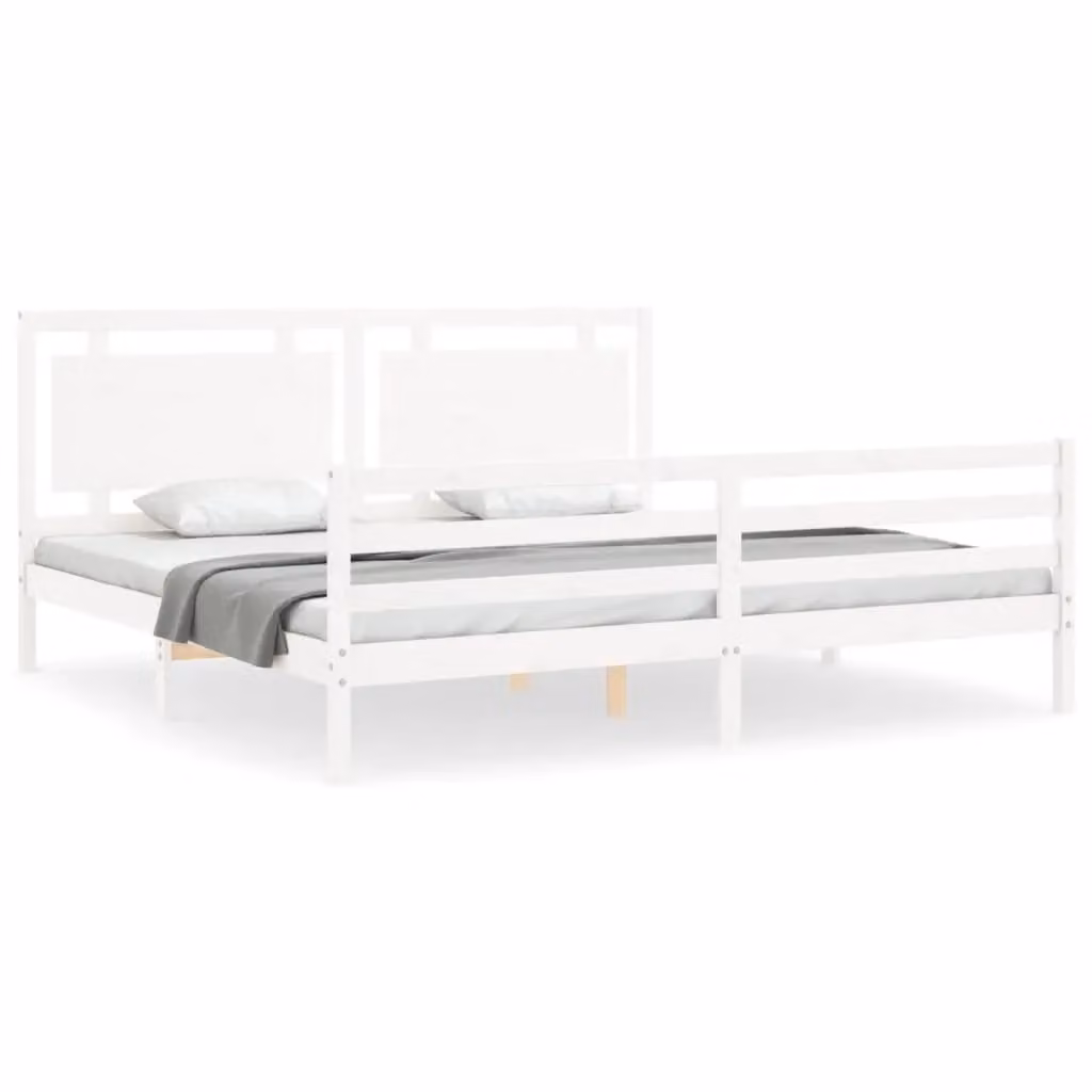 Berkfield Home Solid Wood Pine Bed Frame with Headboard in White, 200 x 200 cm – 2