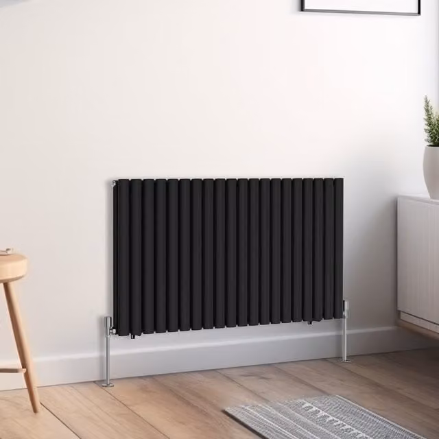Oval Double Panel Horizontal Radiator in Black, H: 60 cm, W: 118 cm