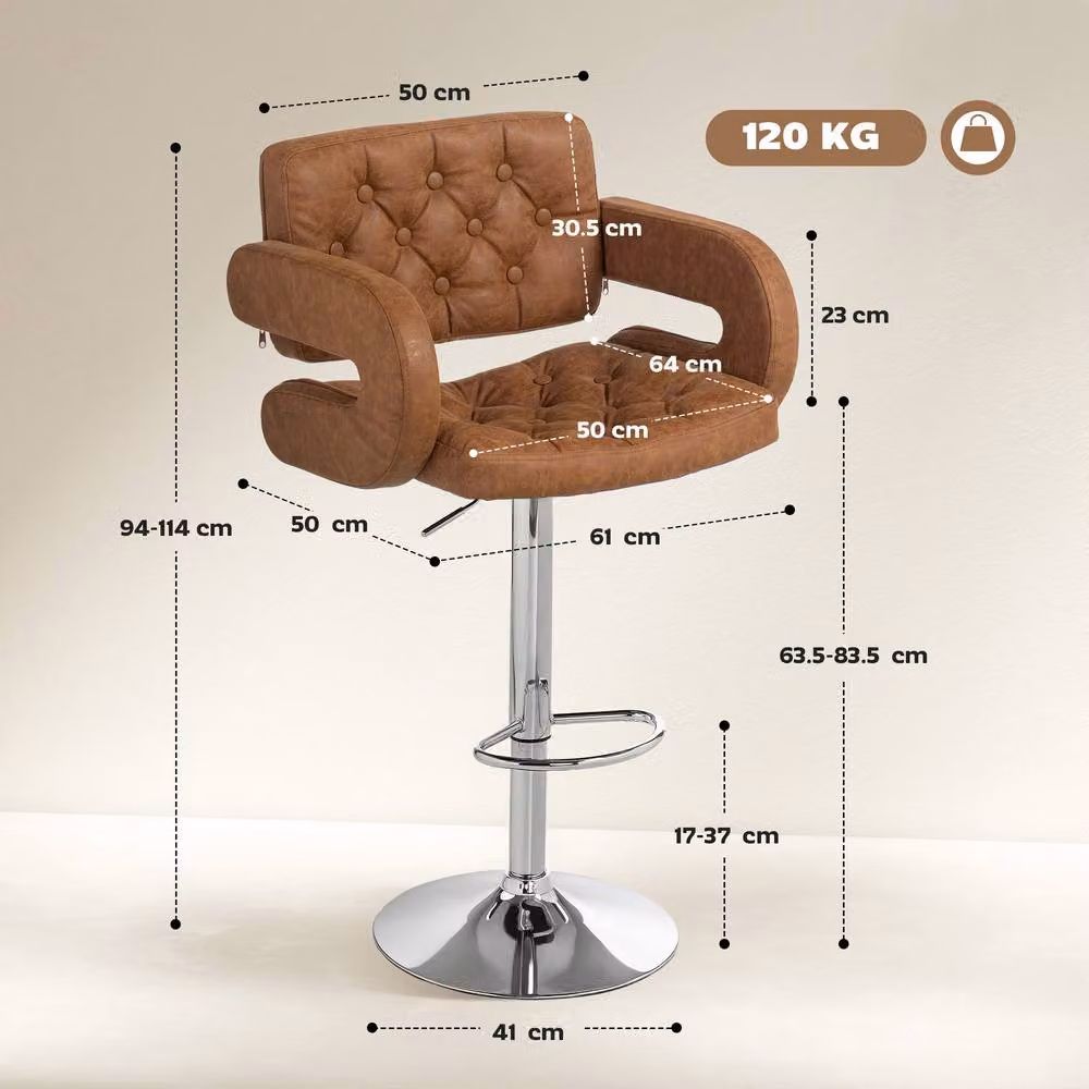 STILVORA Brown Adjustable Swivel Bar Stool with Armrests and Synthetic Leather Upholstery – 3