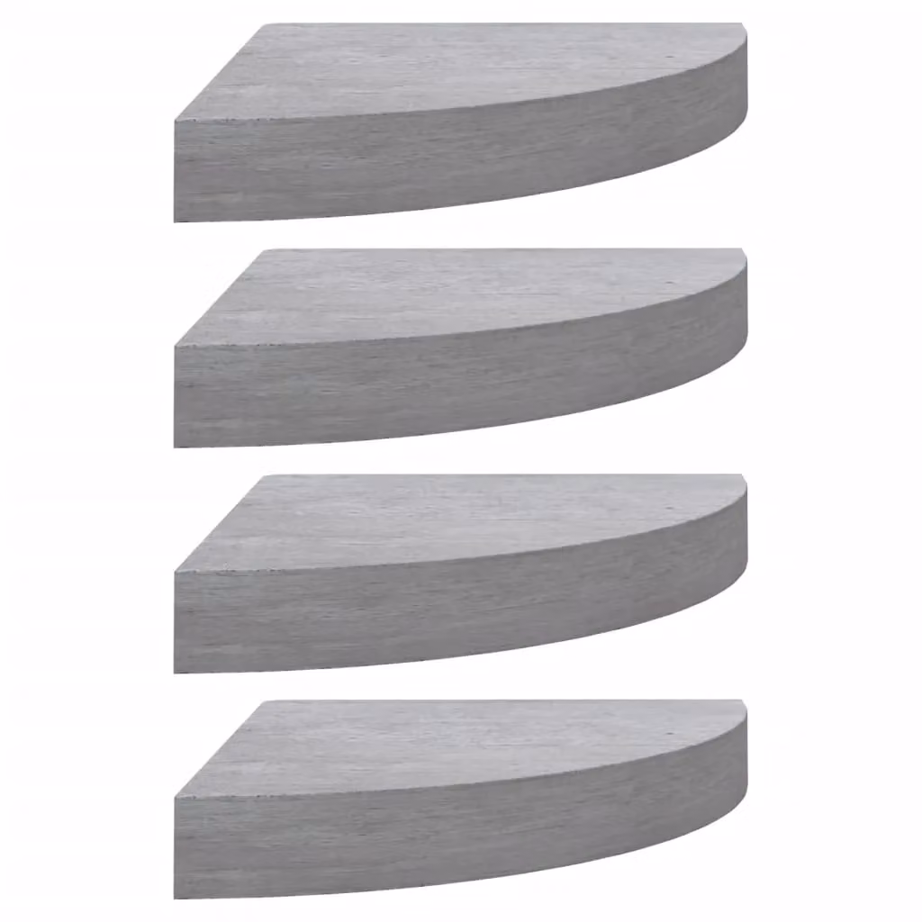 Berkfield Home Wall Mounted Corner Shelves, 4 Piece Set in Concrete Grey MDF, W/D/H: 25 x 25 x 3.8 cm – 2