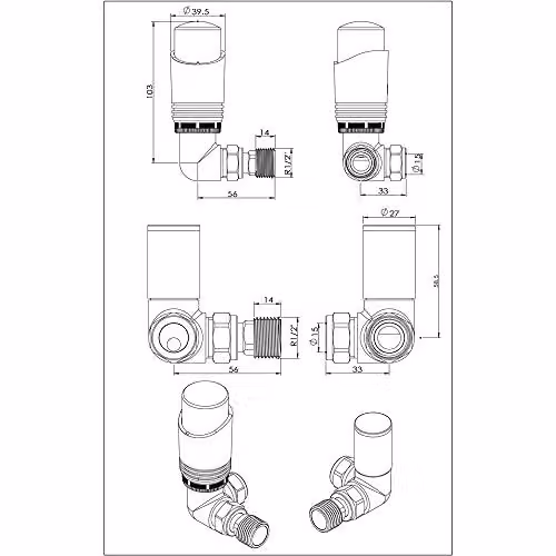 UK Radiators Talus Bold Silver Nickel Thermostatic Radiator Valve and Lockshield Angled Set – 2