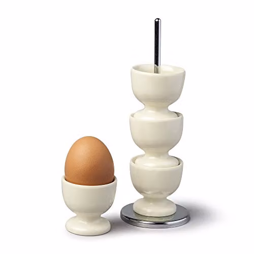Zeal Stack and Store Egg Cup Set with Chrome Stand, Melamine, Beige/White
