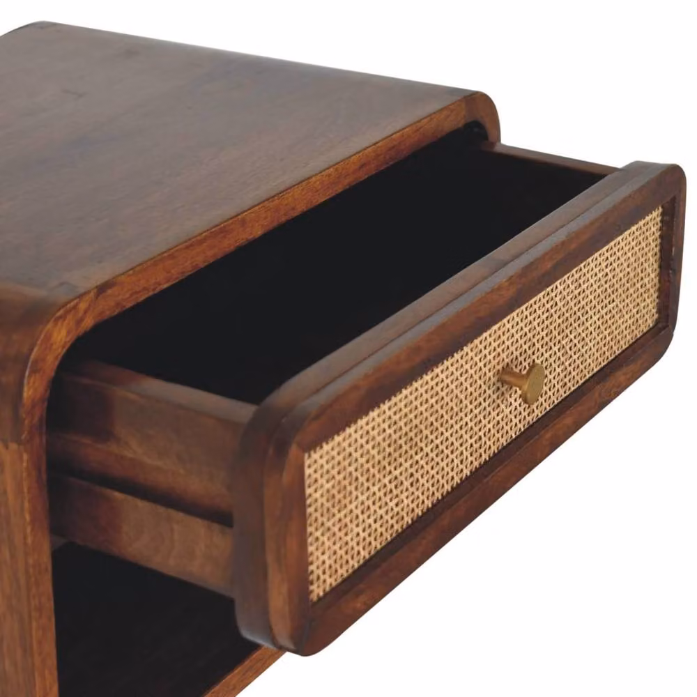Wyld Haus Como Chestnut Wall Mounted Woven Bedside Table with Drawer in Brown, W/D/H: 45 x 25 x 32 cm – 4