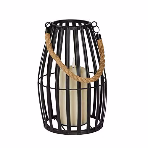 Lights4fun Set of 2 Black and White Metal Cage Waterproof Outdoor LED TruGlow Candle Lanterns – 3