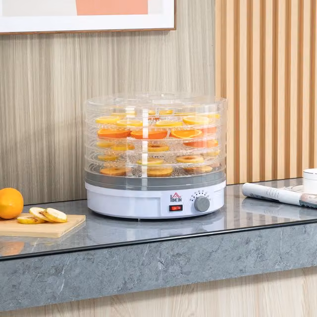 HOMCOM 5 Tier Food Dehydrator with 245W Adjustable Temperature Control in White – 1