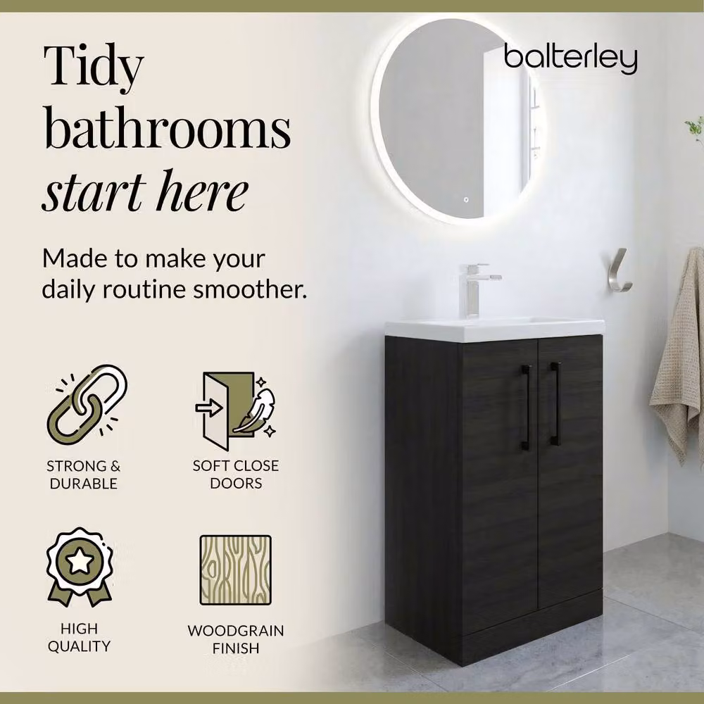 Balterley Modern Wood Bathroom Vanity Basin Unit in Black with Soft Close Doors, W: 50 cm, H: 84 cm, D: 50 cm – 3