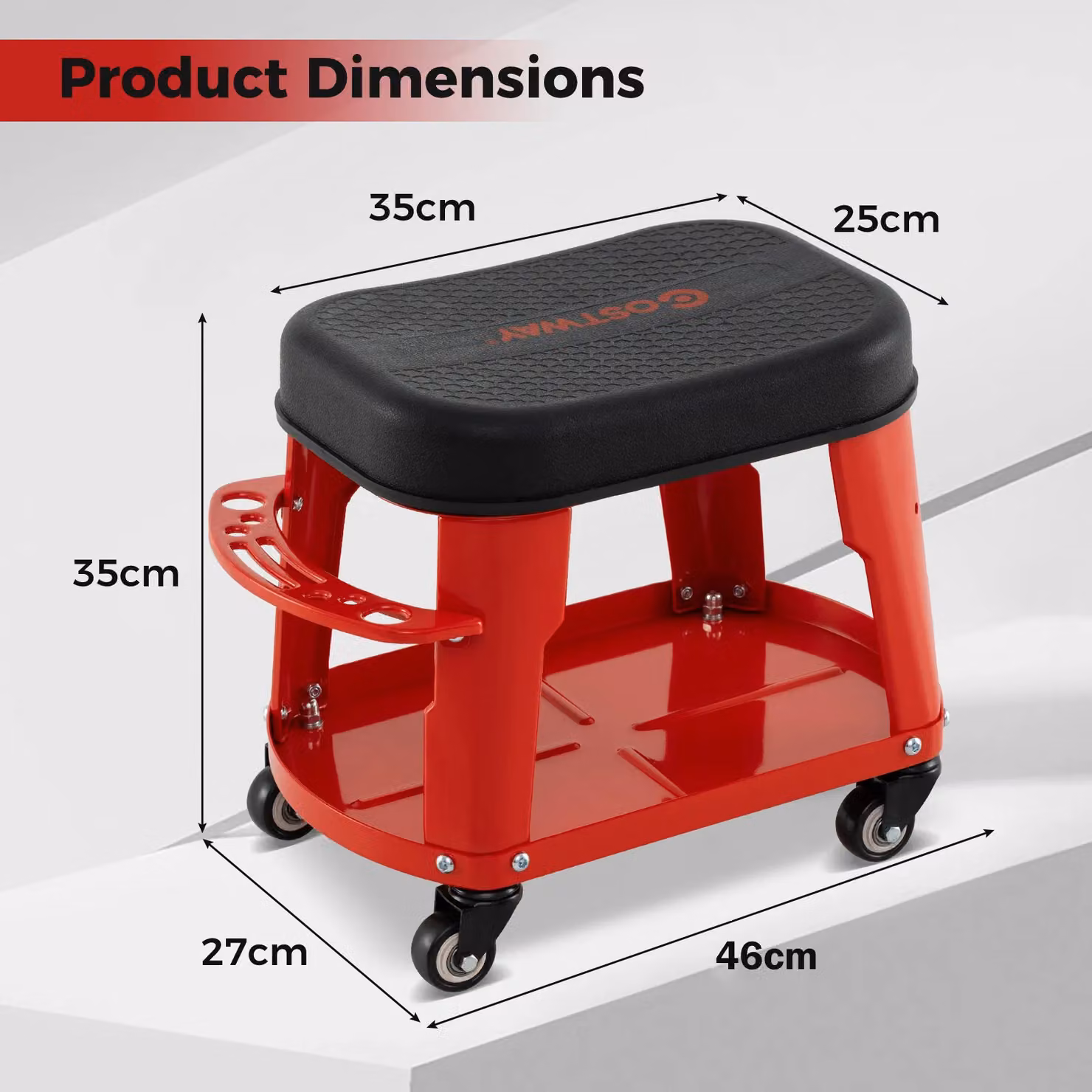 Gymax Red Rolling Garage Stool Creeper Seat with Detachable Seat and Tool Holder – 3