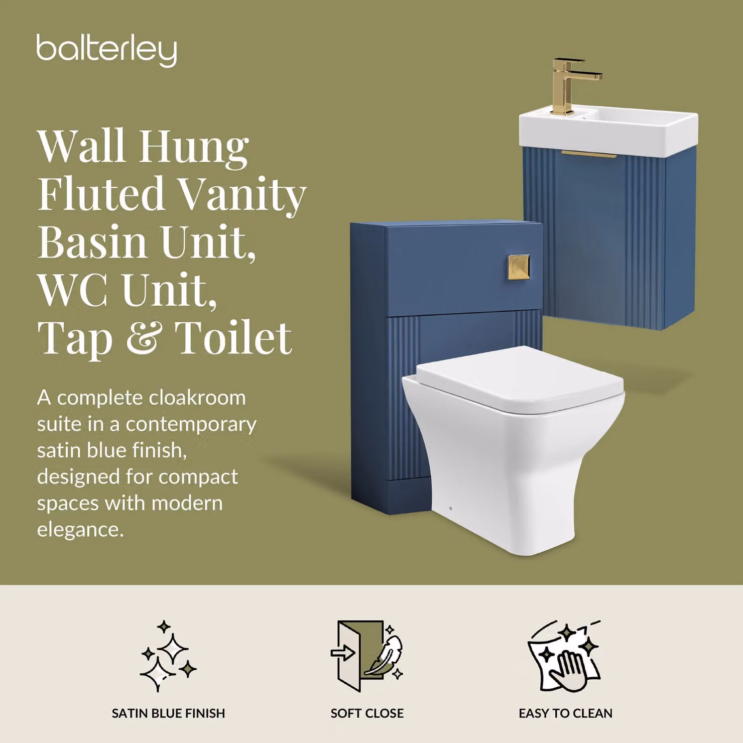 Balterley Modern Wall Mounted Blue and Gold Ceramic Vanity Unit – 2