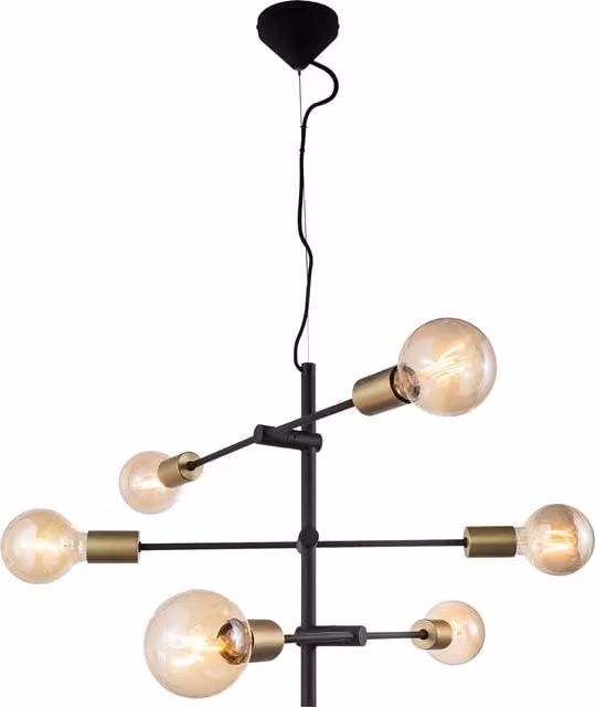 Nordlux Josefine Adjustable Suspended Pendant Light in Black and Gold/Brass Metal with E27 Fitting – 1