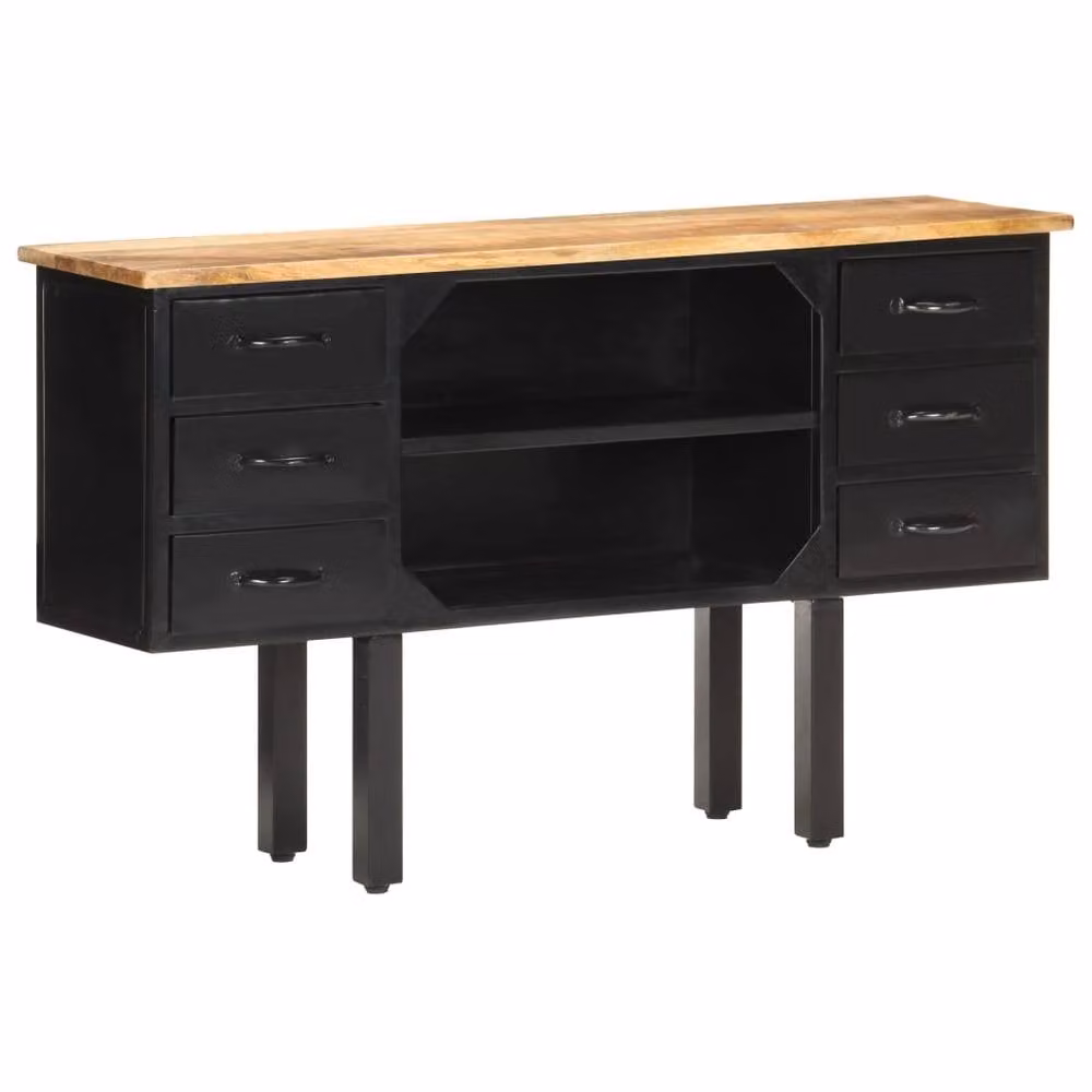 Berkfield Home Industrial Sideboard in Black Solid Mango Wood and Metal, W/D/H: 110 x 30 x 65 cm – 1