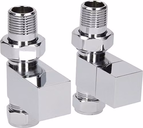 DuraTherm Straight Modern Cube Polished Chrome Radiator Valves (Pair) – 2